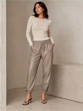 Fabiana Filippi Taupe Genuine Leather Jogger Pants Size XS